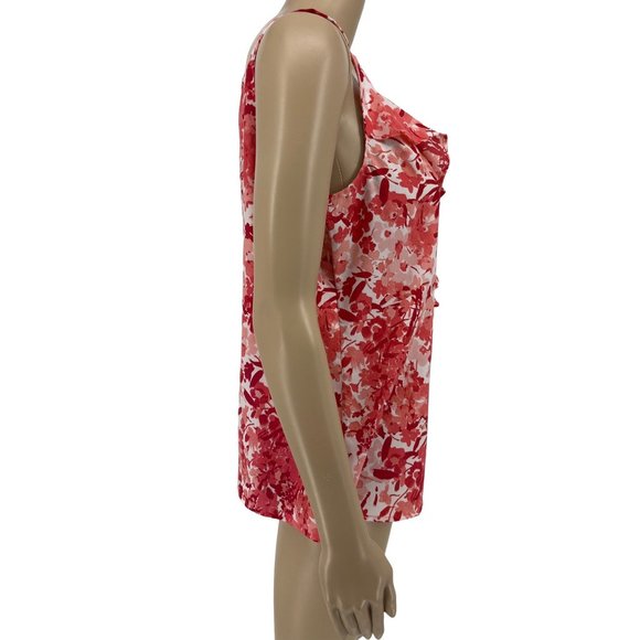 Ann Taylor Loft sleeveless top MP ruffle front floral red white pink - Picture 2 of 7